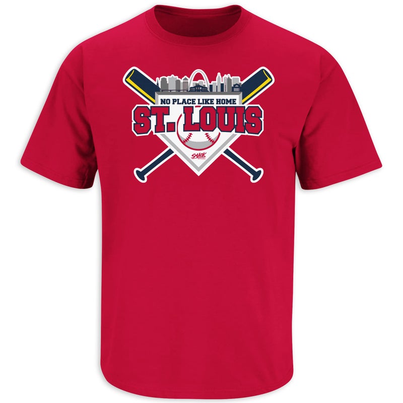 Smack Apparel St Louis Baseball Fans. No Place Like Home Red T-Shirt (Sm-5X) (Short Sleeve, 3XL) - Image 1
